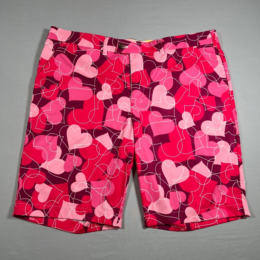 Loudmouth Golf Men Pink Heart Pattern Performance Shorts Size 42‎ Valentines Day